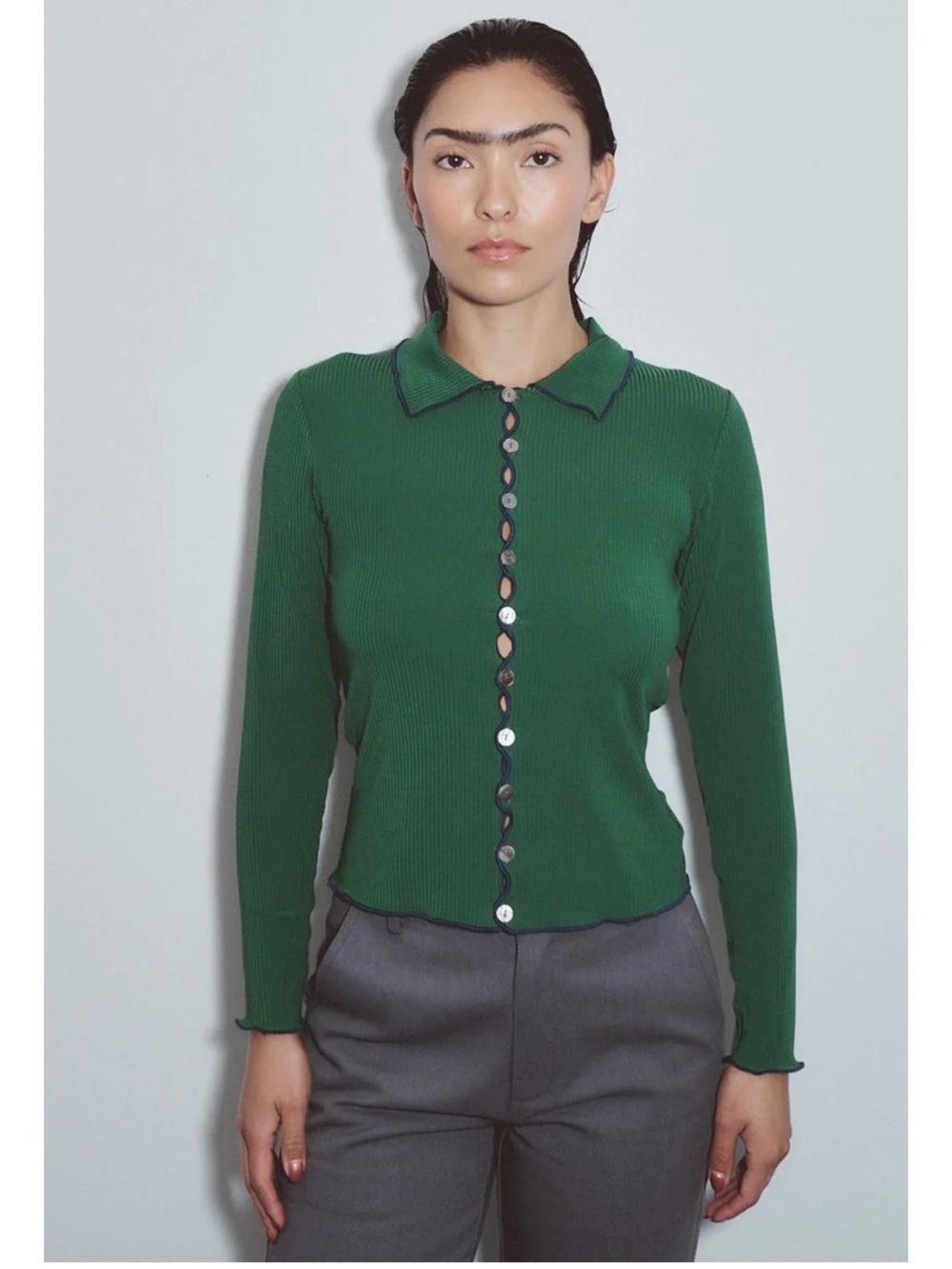 NWT fashion brand company long sleeve contrast tencel cardigan green navy xl